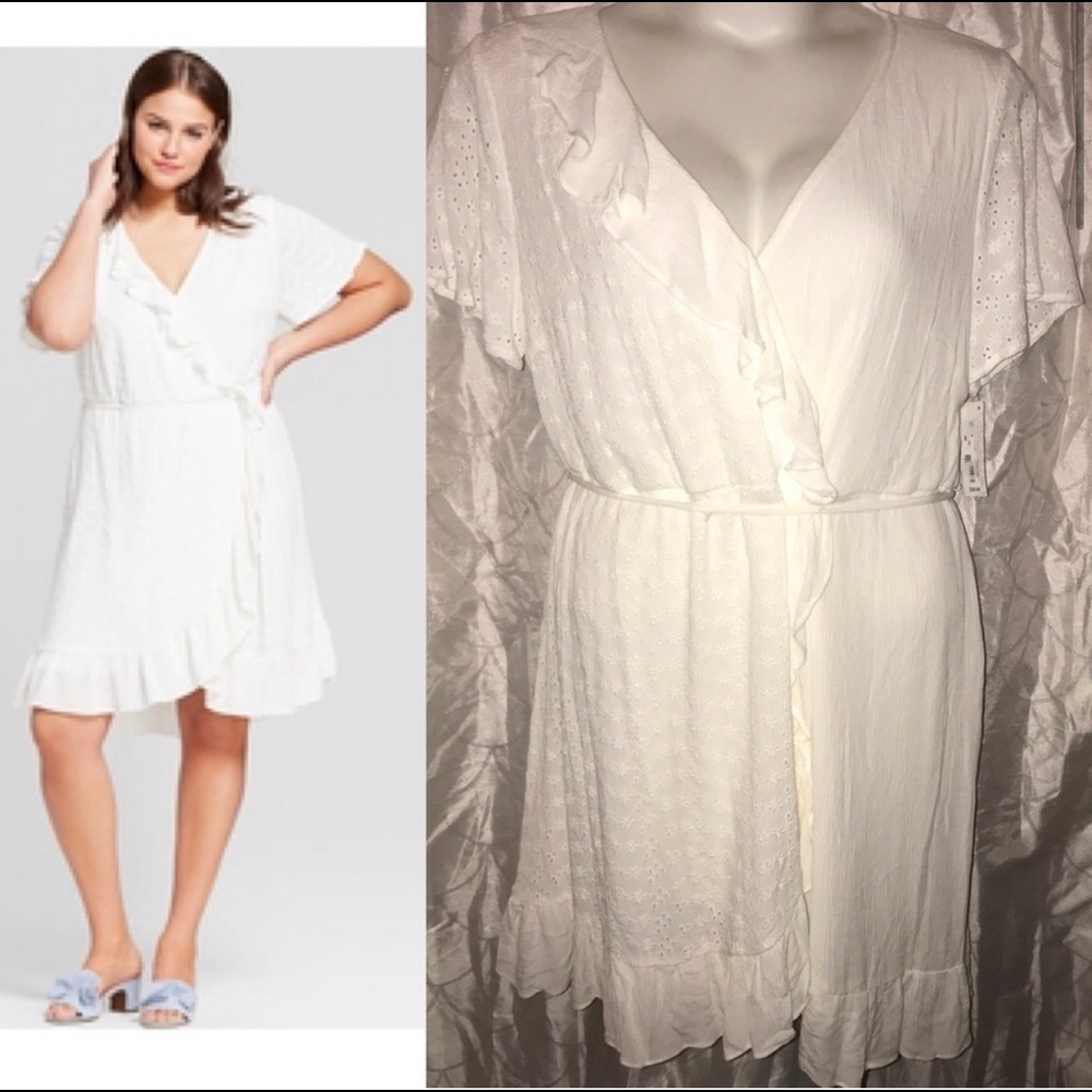 Xhilaration White eyelet faux wrap dress